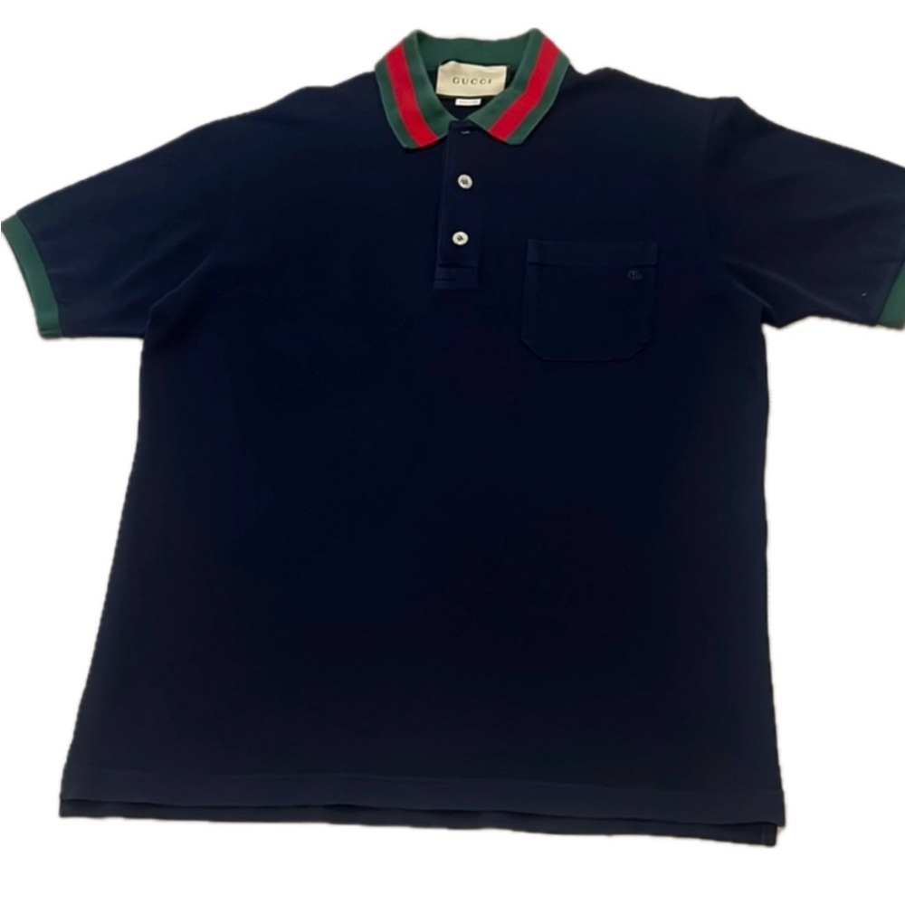 Men’s Gucci Blue and Green Polo Shirt Classic Design